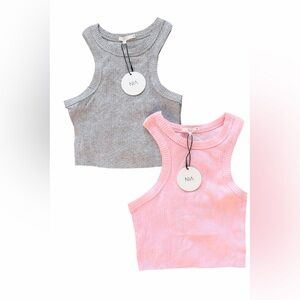 Revolve NIA Ribbed Tank Set 2 Piece Neutral Fitted Minimal Essential NWT